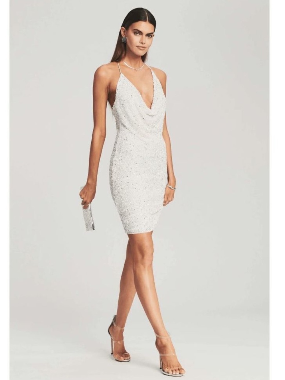 NEW Retrofete White Sequin Mindi Mini Party Dress Silver white Size Large